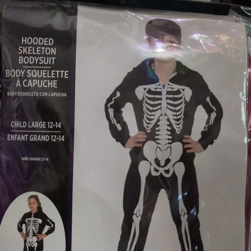 Hooded  Skeleton onesie bodysuit Costume